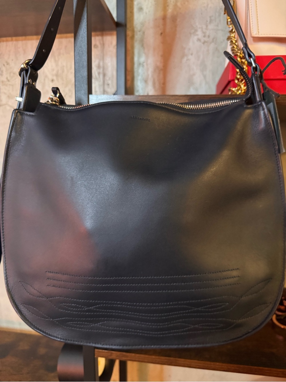 AllSaints Navy Leather Shoulder Bag NWT MSRP $328